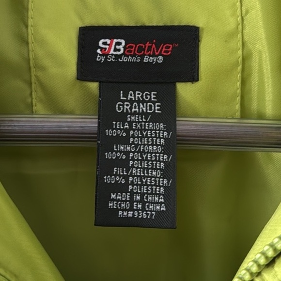 SJB ACTIVE BY ST. JOHN’S BAY BRIGHT SPRING GREEN PUFFER VEST SIZE LARGE - Picture 5 of 6